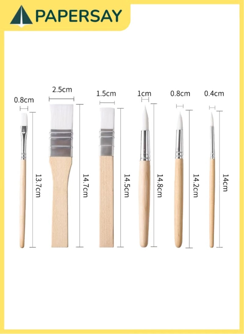 PAPERSAY 6 Pieces Wooden Paint Brush Set,Versatile Brushes for Oil, Watercolor,Rocks, Body Art, Nails, and DIY Crafts,Professional Artist Brushes Kit - Image 2